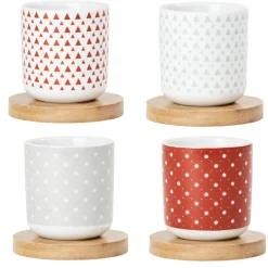 Gifi 4 gobelets avec sous tasses en bois rouge et blanc Outlet