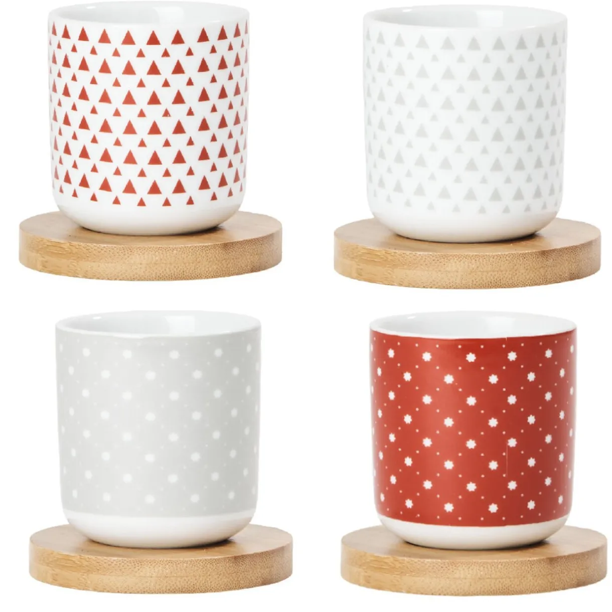 Gifi 4 gobelets avec sous tasses en bois rouge et blanc Outlet