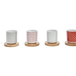 Gifi 4 gobelets avec sous tasses en bois rouge et blanc Outlet