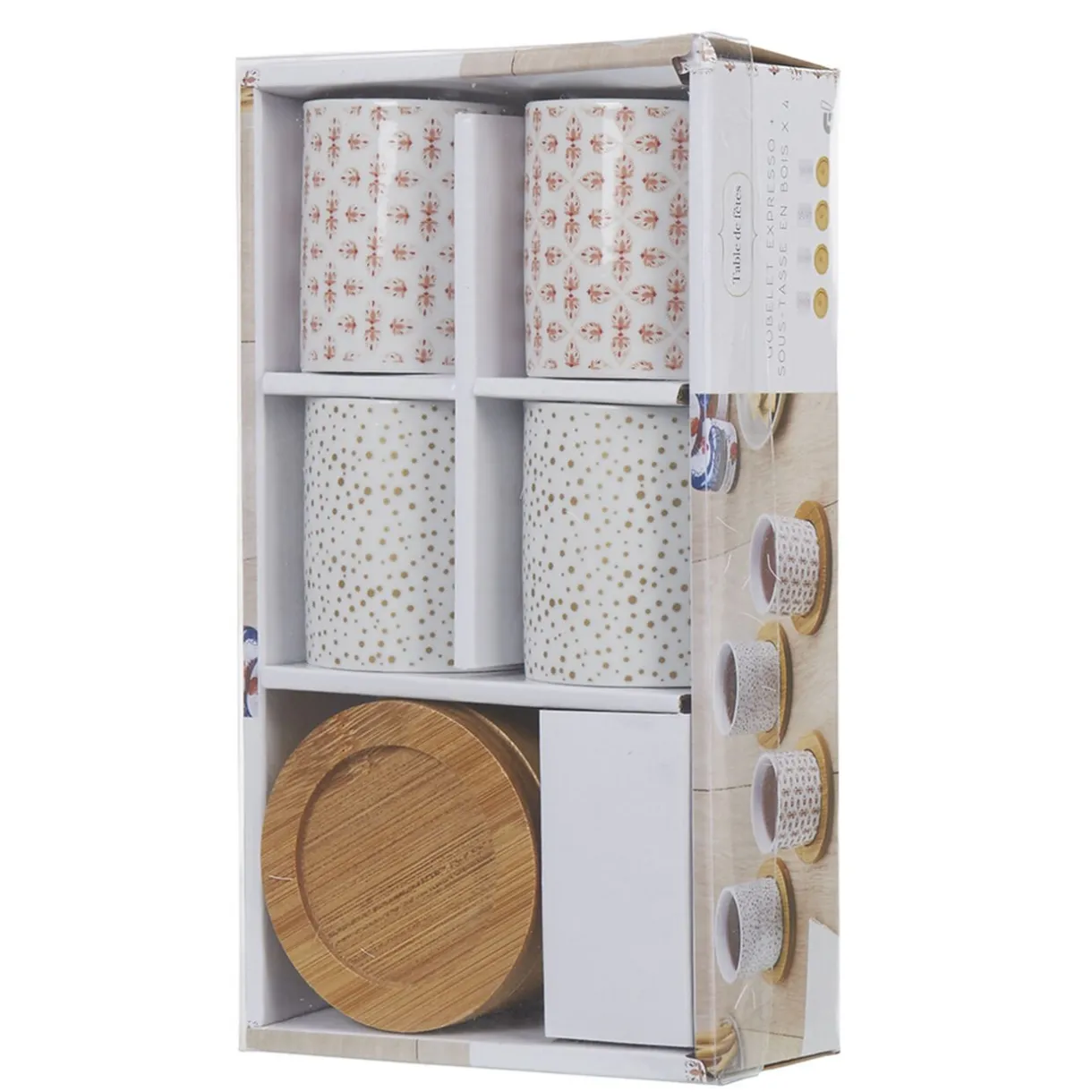 Gifi 4 gobelets expresso avec sous tasse bois Outlet