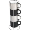Gifi 4 tasses en céramique noir et argent avec support metallique h30 Outlet