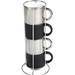 Gifi 4 tasses en céramique noir et argent avec support metallique h30 Outlet