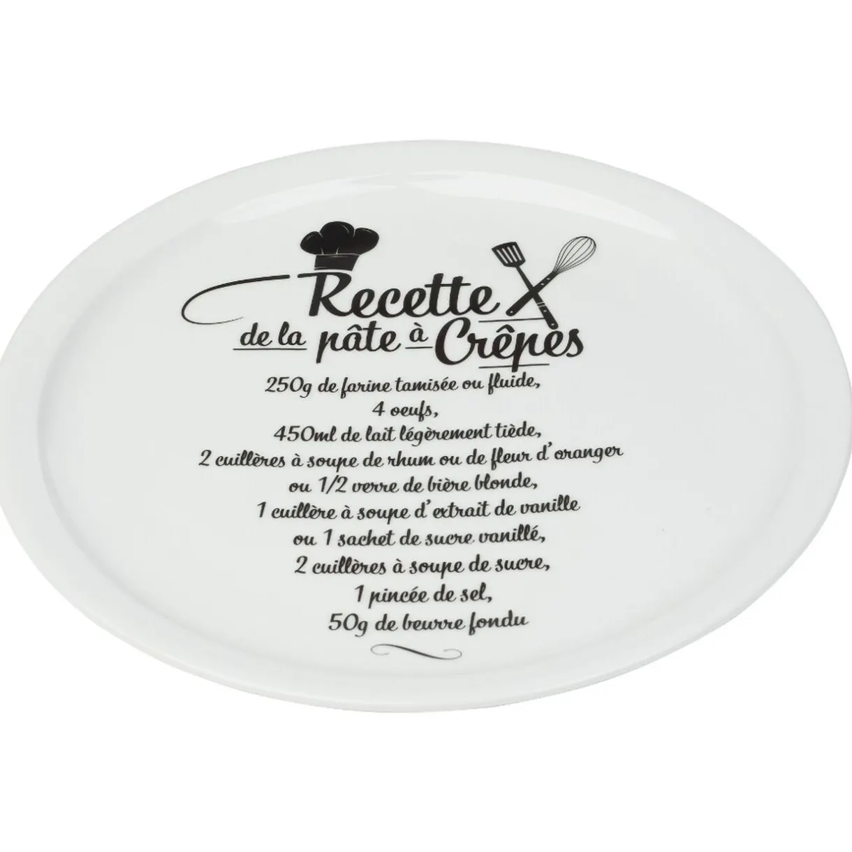 Gifi Assiette à crêpes porcelaine décor recette noir blanc