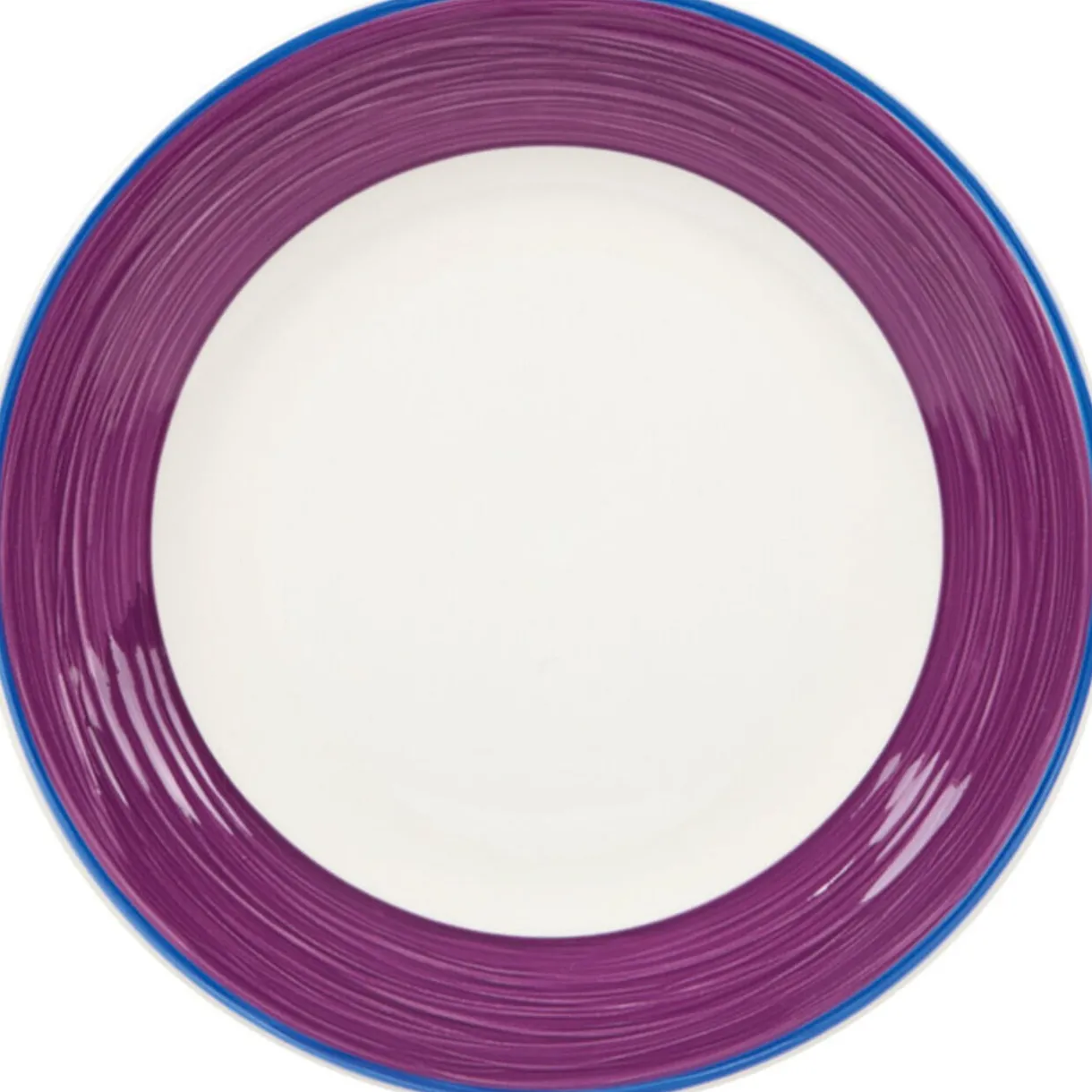 Gifi Assiette à dessert blanche à bord violet et bleu Hot