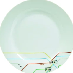 Gifi Assiette à dessert blanche décor lignes multicolores