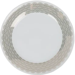Gifi Assiette à dessert blanche bordure dorée vague seigaiha