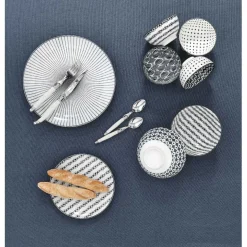 Gifi Assiette à dessert blanche motif ligne de croix noir