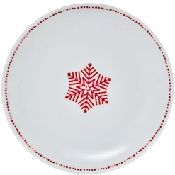 Gifi Assiette à dessert blanche décor flocon rouge