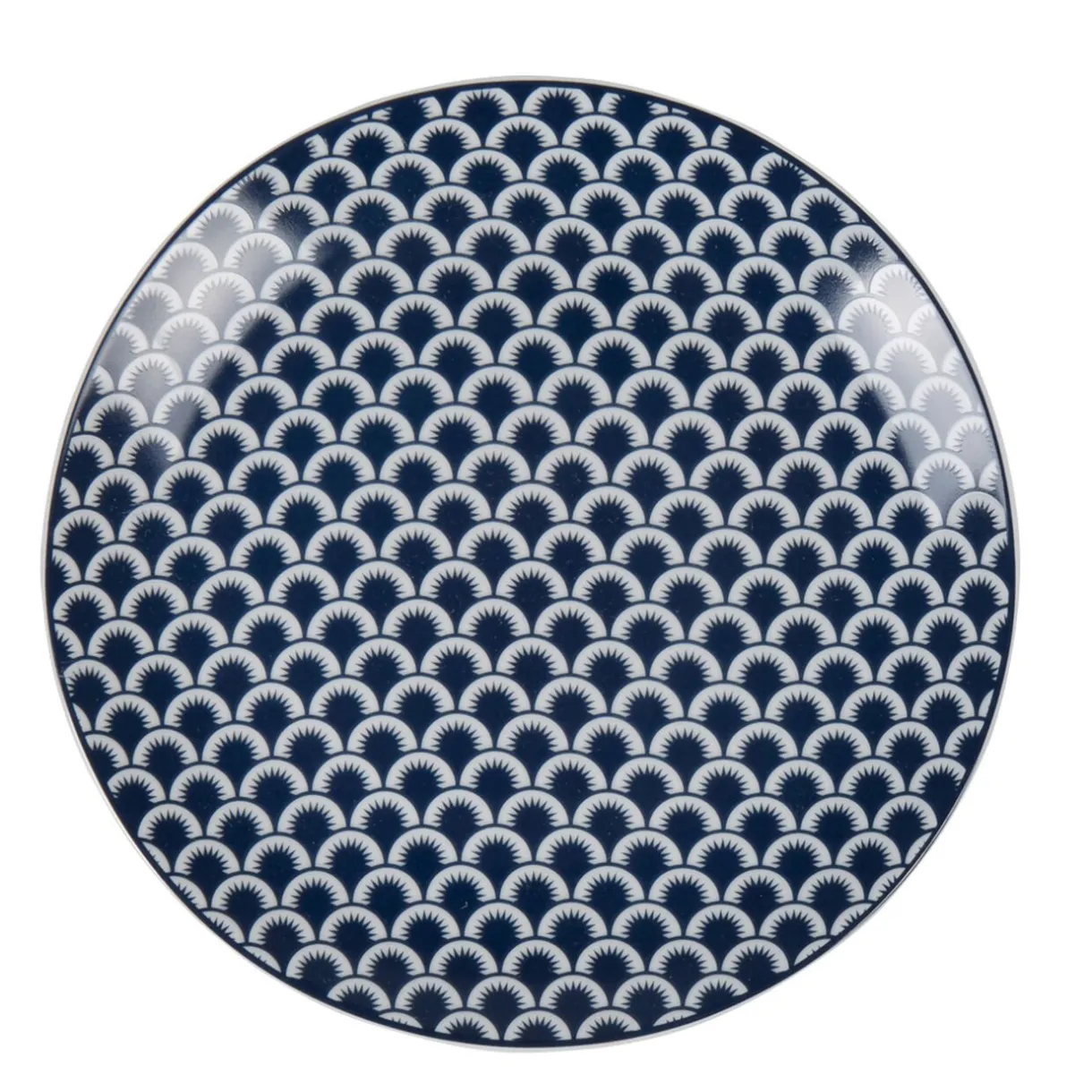 Gifi Assiette à dessert bleu foncé et blanc motif vague seigaiha