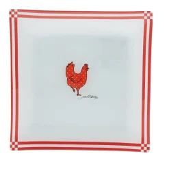 Gifi Assiette à dessert carrée blanc et rouge design poule