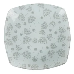 Gifi Assiette à dessert carrée blanche fleur pissenlit gris