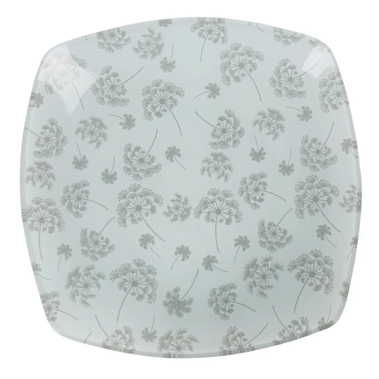 Gifi Assiette à dessert carrée blanche fleur pissenlit gris