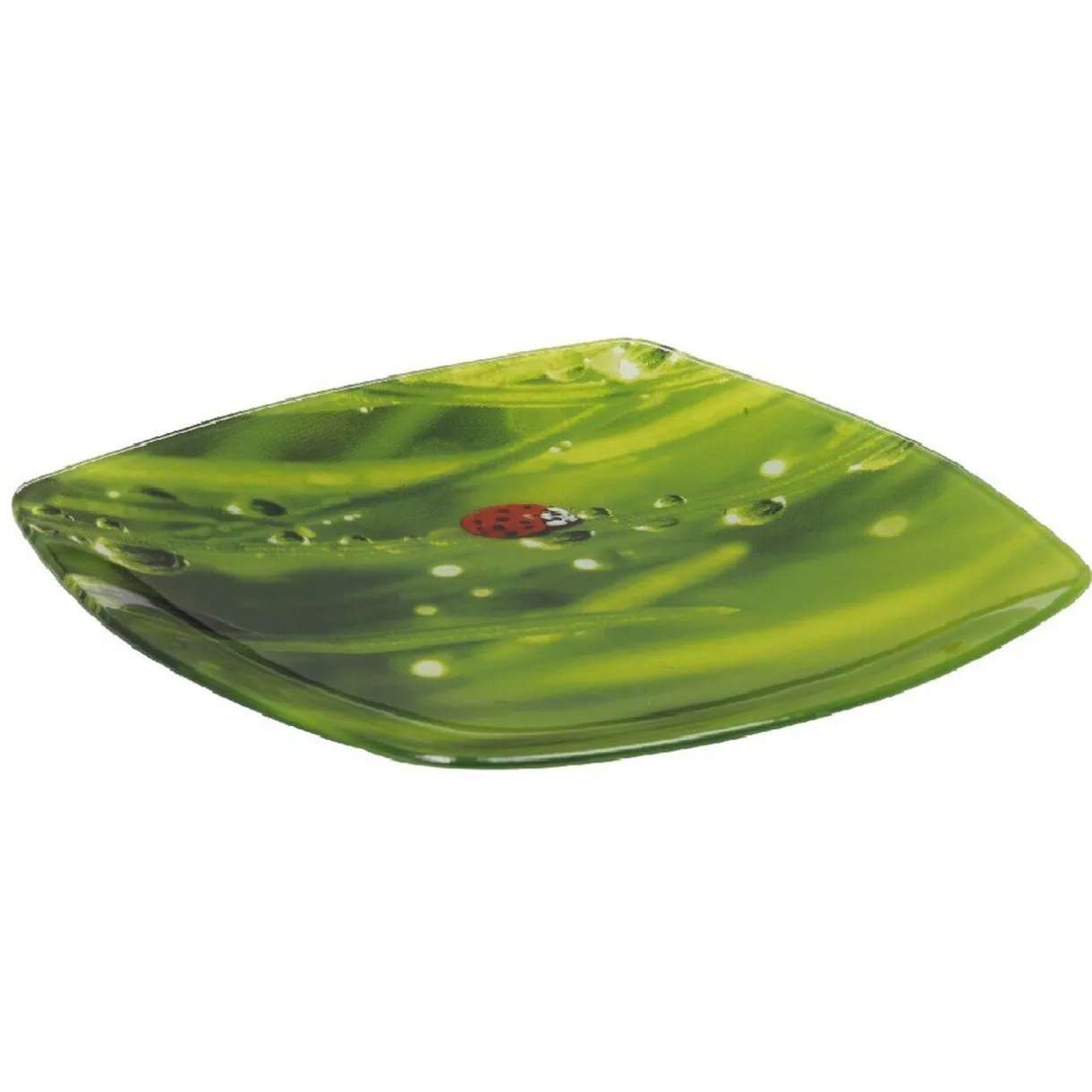 Gifi Assiette à dessert carrée verte design coccinelle