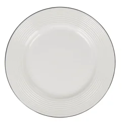 Gifi Assiette à dessert en faïence ronde blanche relief bord noir