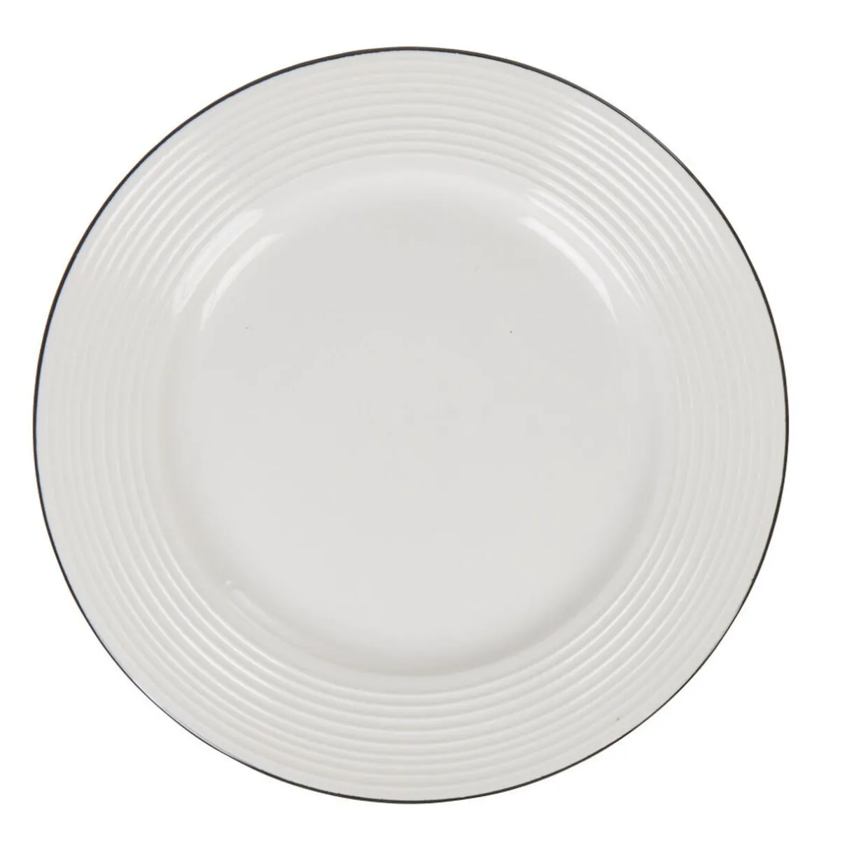 Gifi Assiette à dessert en faïence ronde blanche relief bord noir