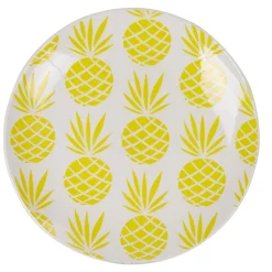 Gifi Assiette à dessert en faïence motif ananas blanc et jaune