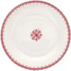 Gifi Assiette à dessert en porcelaine blanche motif Noël flocons rouges