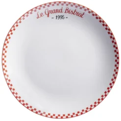 Gifi Assiette à dessert Le grand bistrot contour damier rouge blanc