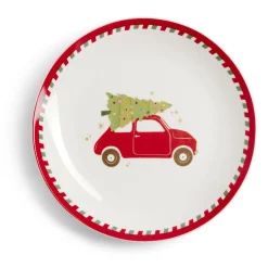 Gifi Assiette à dessert Noël porcelaine blanche motif voiture rouge Ø19cm Best