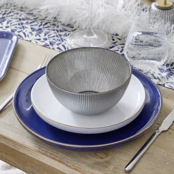 Gifi Assiette à dessert Oslo blanche bord doré Ø19cm Outlet