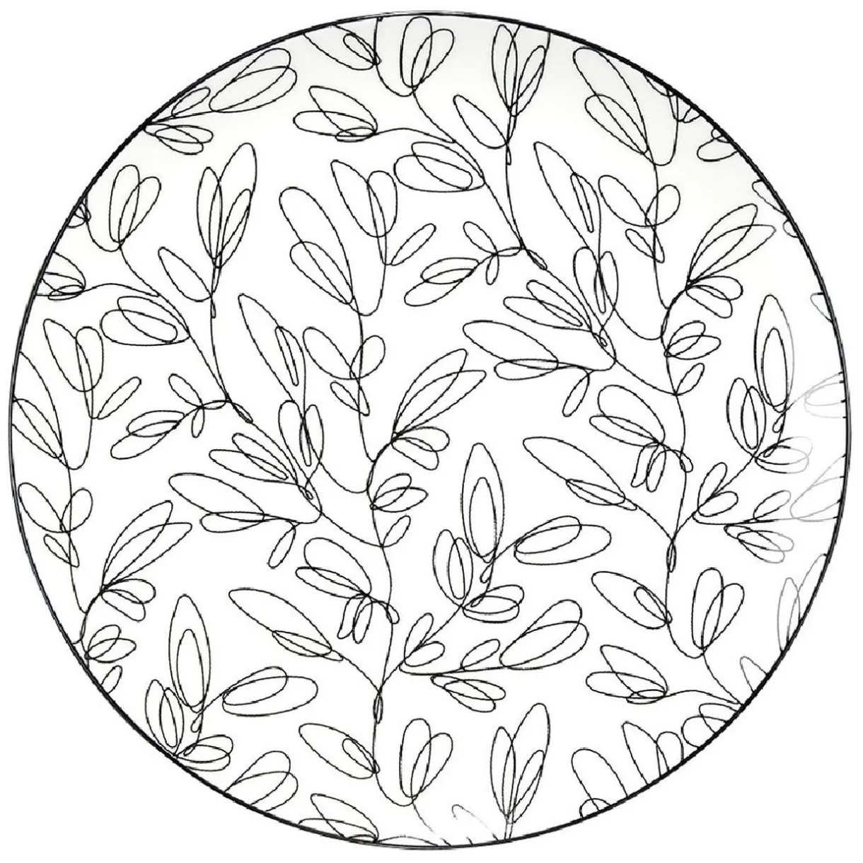 Gifi Assiette à dessert porcelaine motif feuillage noir blanc Ø19xH2cm