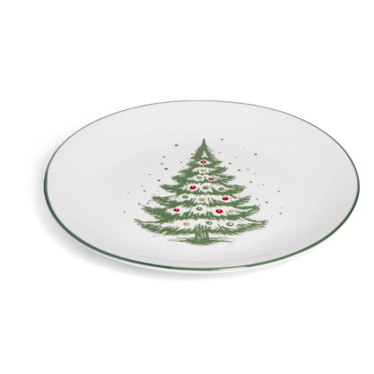 Gifi Assiette à dessert porcelaine blanche motif sapin de Noël Ø19cm Outlet