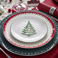 Gifi Assiette à dessert porcelaine blanche motif sapin de Noël Ø19cm Outlet