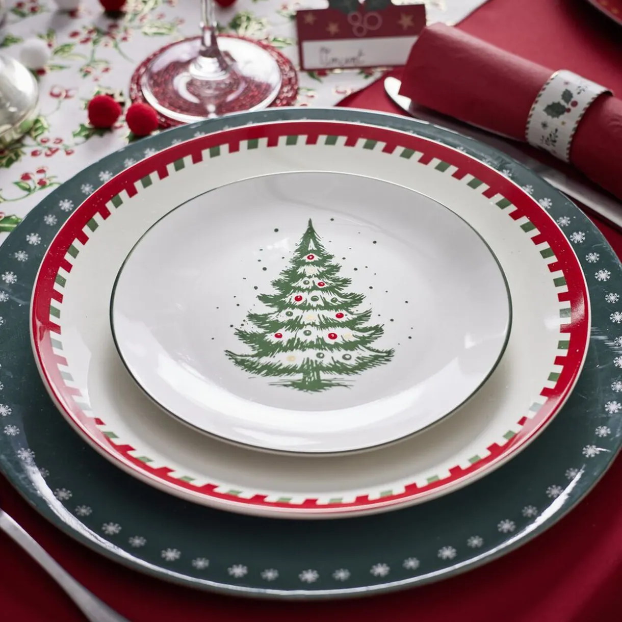 Gifi Assiette à dessert porcelaine blanche motif sapin de Noël Ø19cm Outlet