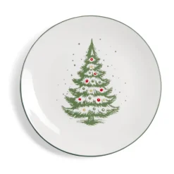 Gifi Assiette à dessert porcelaine blanche motif sapin de Noël Ø19cm Outlet