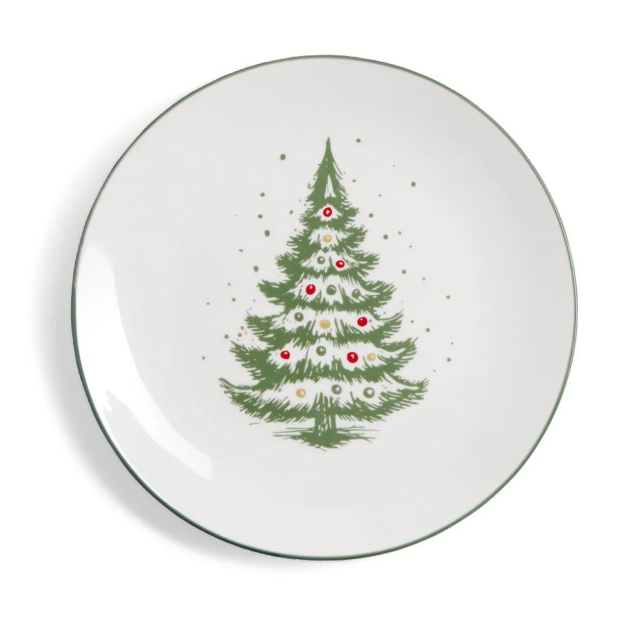 Gifi Assiette à dessert porcelaine blanche motif sapin de Noël Ø19cm Outlet