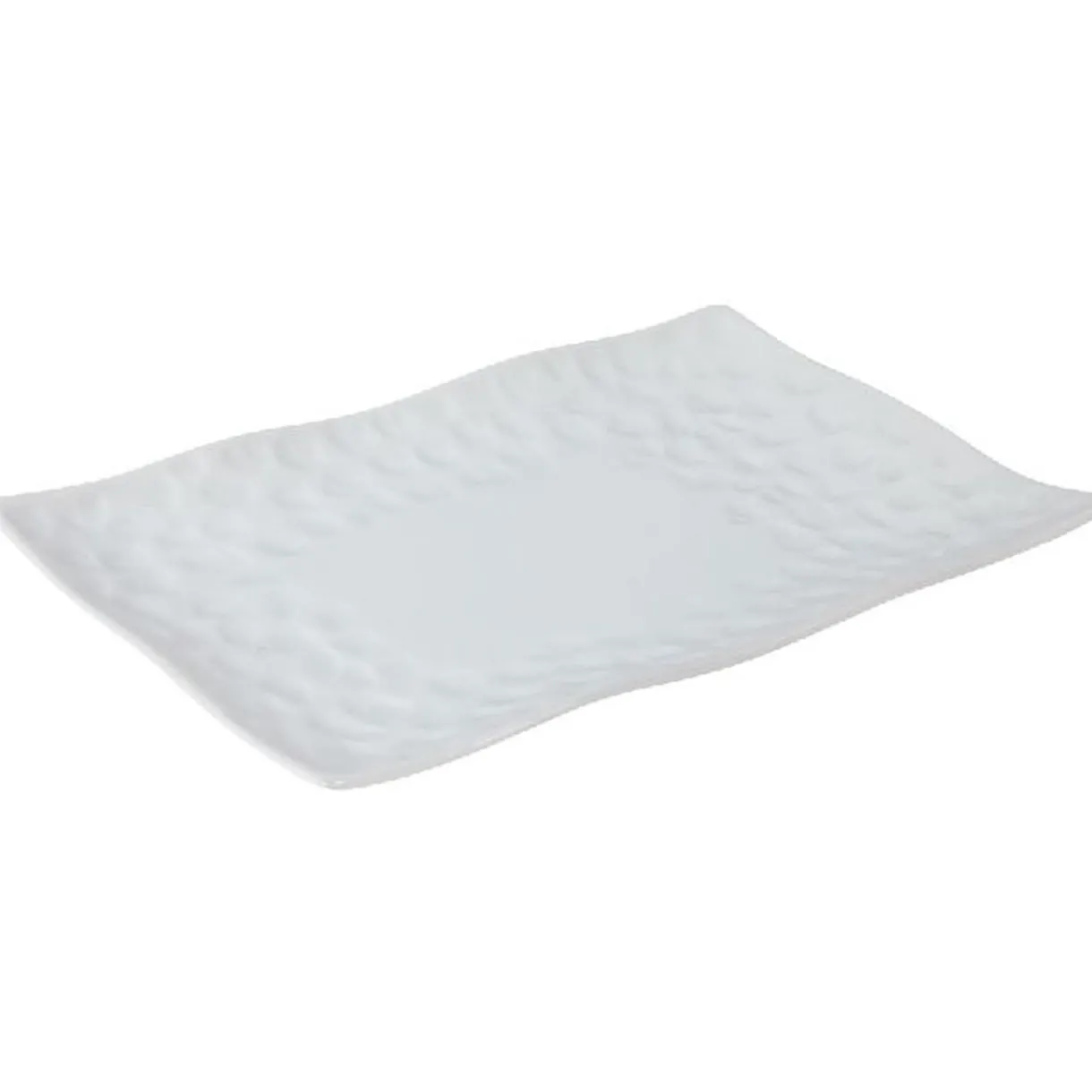 Gifi Assiette à dessert rectangle rebord ondulé martelé porcelaine blanc New