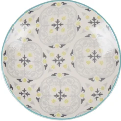 Gifi Assiette à dessert ronde beige à motif gris et jaune Hot