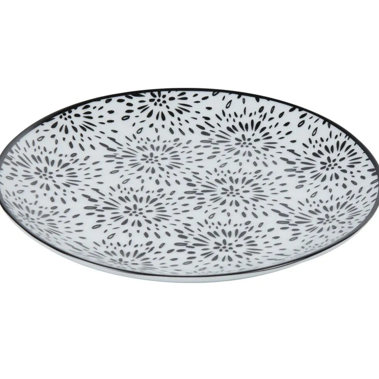 Gifi Assiette à dessert ronde blanche et noire Sara