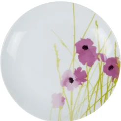 Gifi Assiette à dessert ronde blanche motif pavot violet