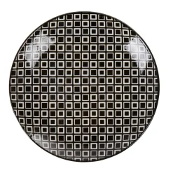 Gifi Assiette à dessert ronde blanche motif losange noir Etna
