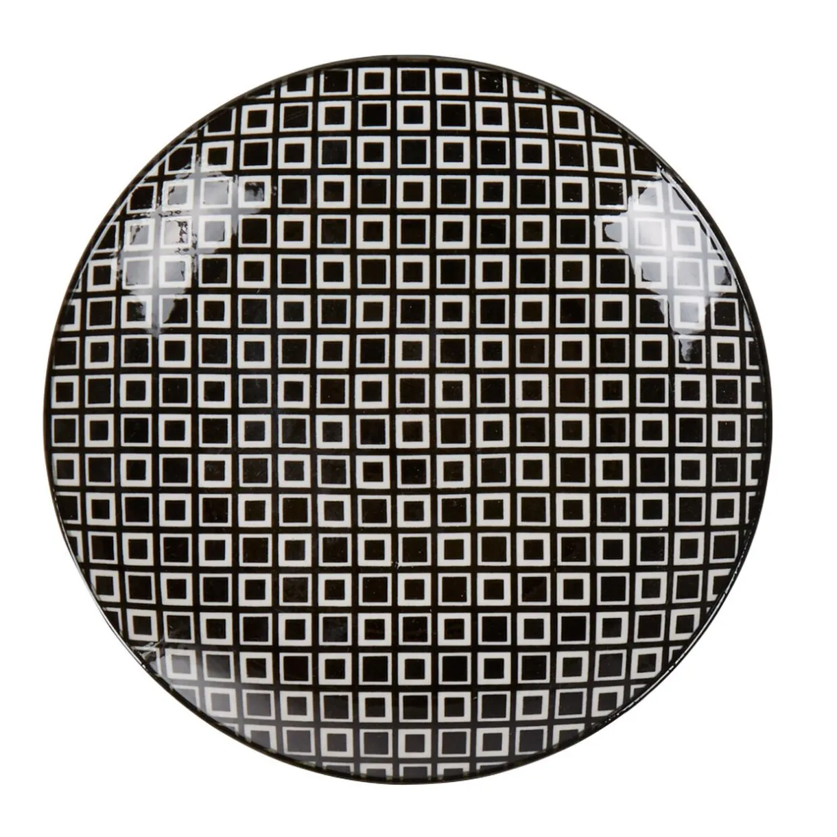 Gifi Assiette à dessert ronde blanche motif losange noir Etna