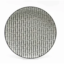 Gifi Assiette à dessert ronde blanche à motif chevron noir