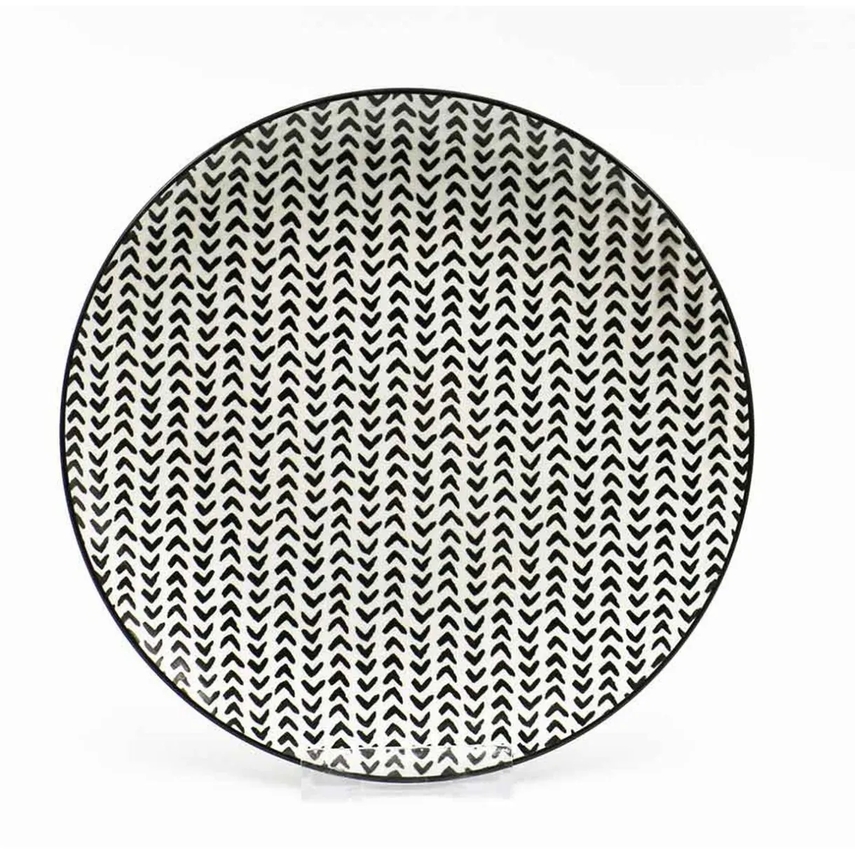 Gifi Assiette à dessert ronde blanche à motif chevron noir