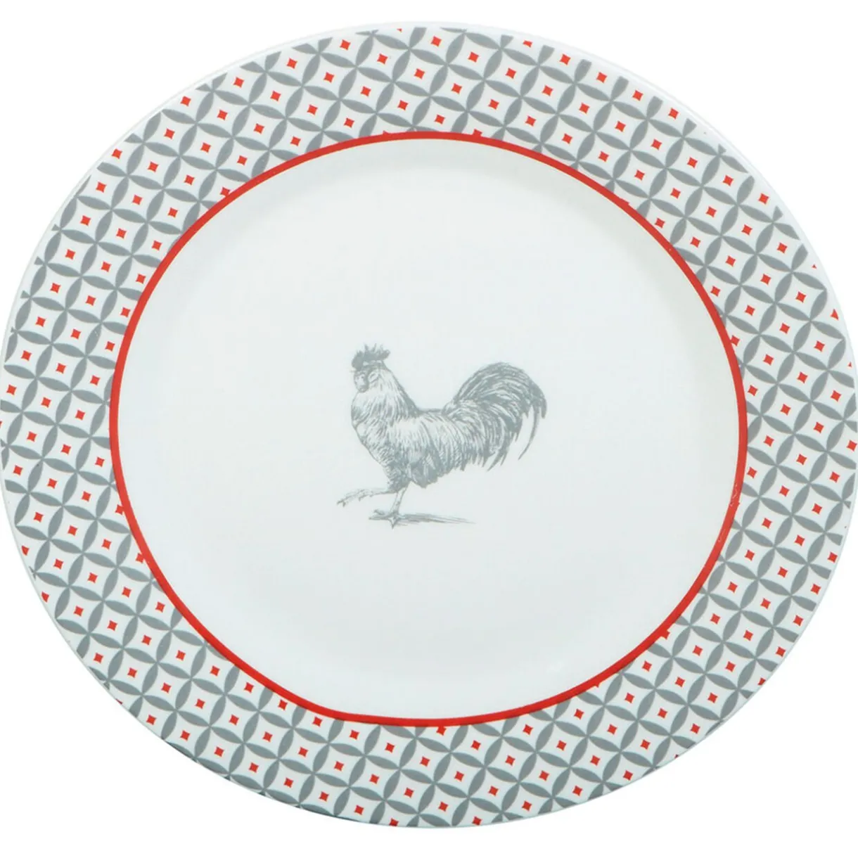 Gifi Assiette à dessert ronde design poule rebord motif triangulaire