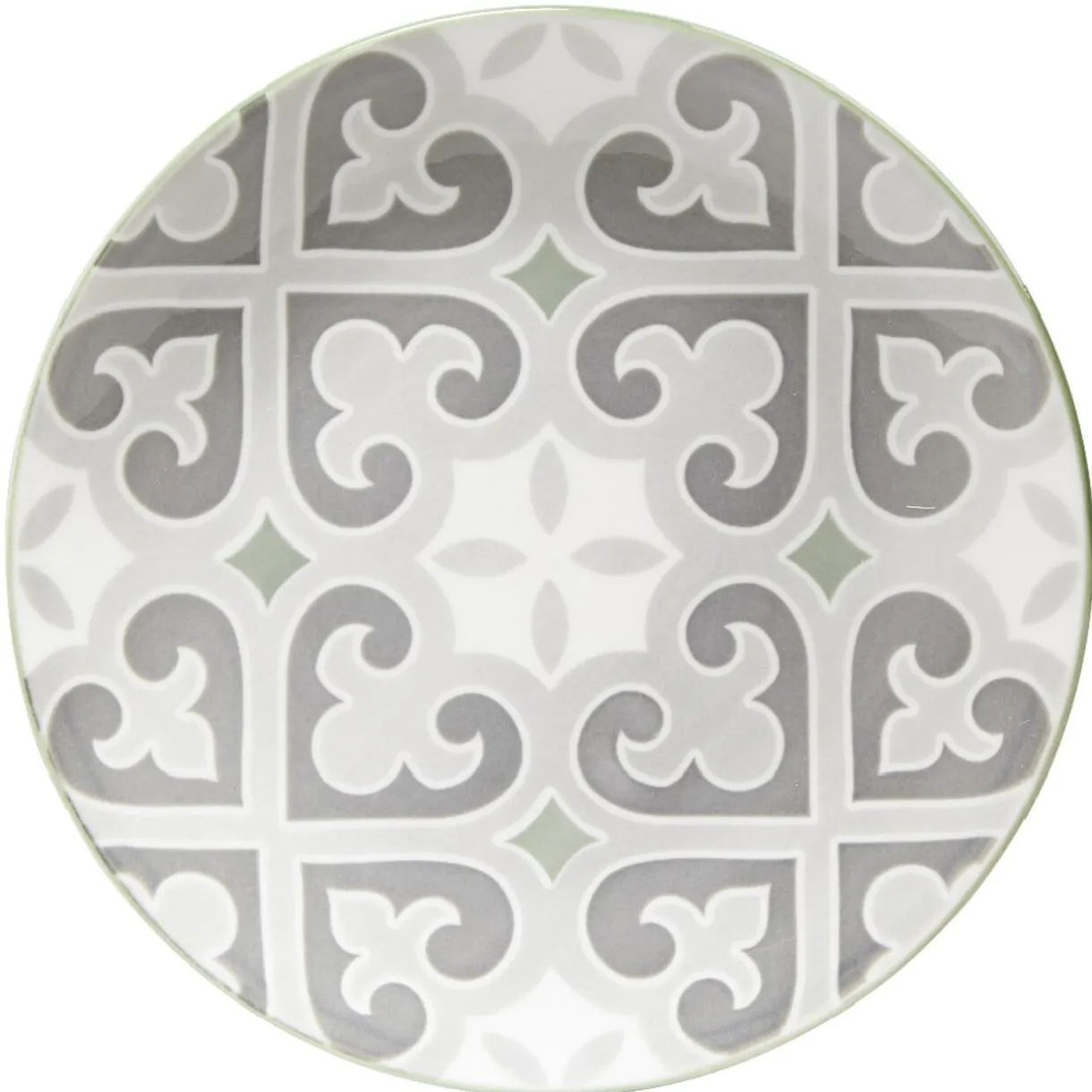 Gifi Assiette à dessert ronde motif carreau de ciment gris et blanc