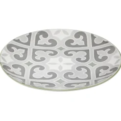 Gifi Assiette à dessert ronde motif carreau de ciment gris et blanc