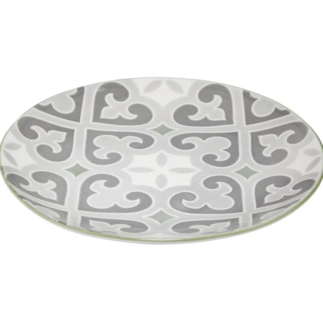 Gifi Assiette à dessert ronde motif carreau de ciment gris et blanc