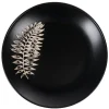 Gifi Assiette à dessert ronde noire motif plante blanche embossé