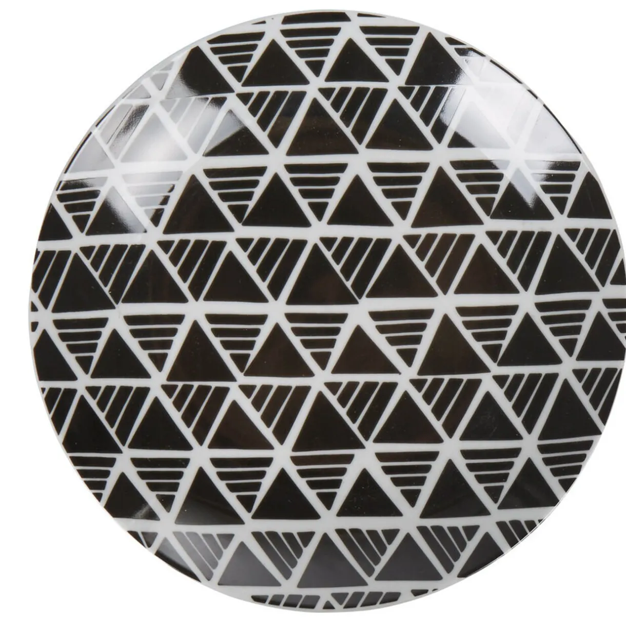 Gifi Assiette à dessert ronde porcelaine zig zag blanc gris