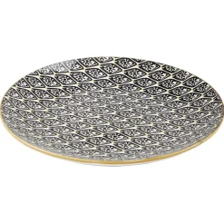 Gifi Assiette à dessert ronde Praia motif ethnique noir blanc jaune