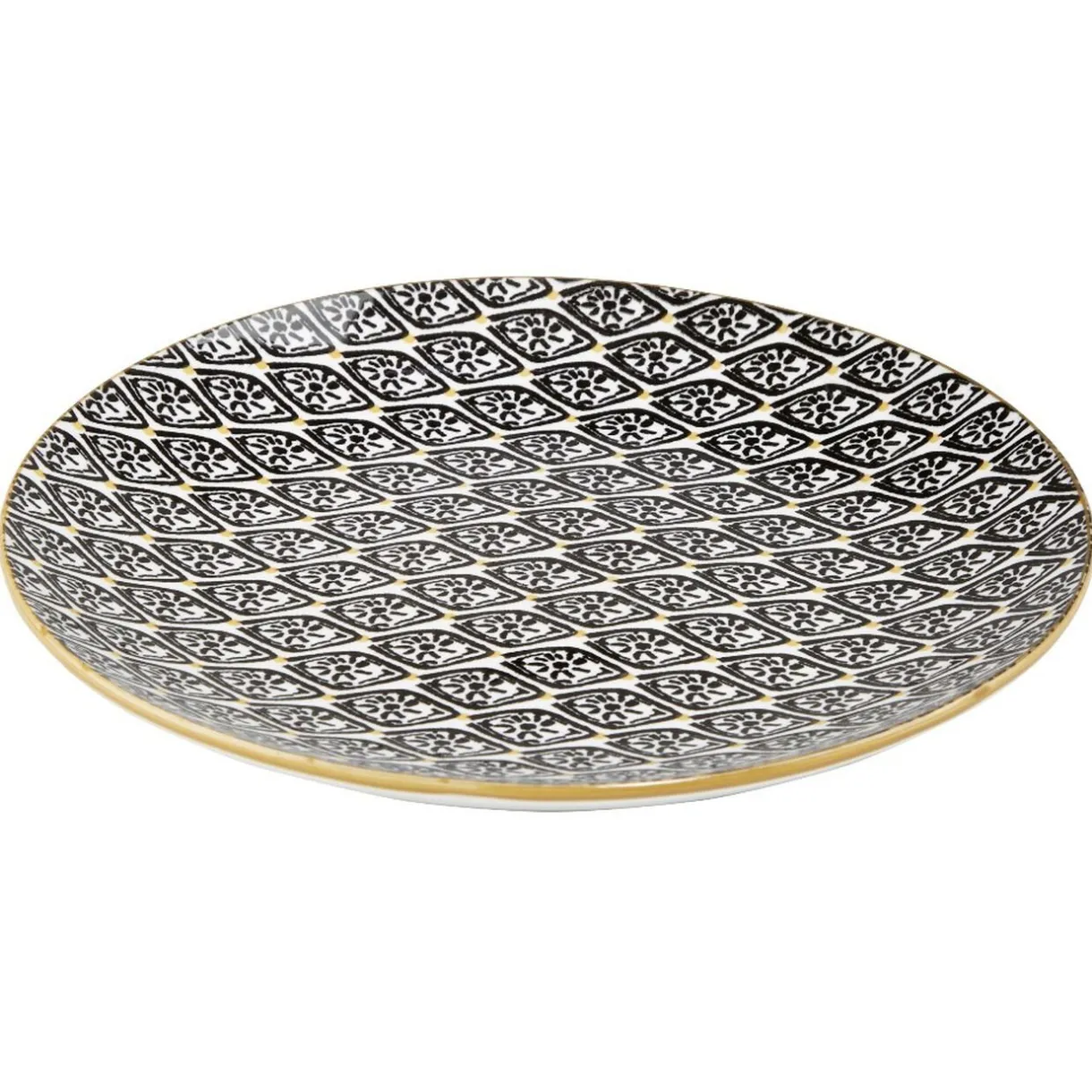 Gifi Assiette à dessert ronde Praia motif ethnique noir blanc jaune