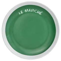 Gifi Assiette à dessert verte contour blanc inscription Le marché