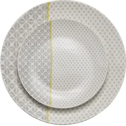 Gifi Assiette à dessert Zanzibar motif géométrique blanc et gris