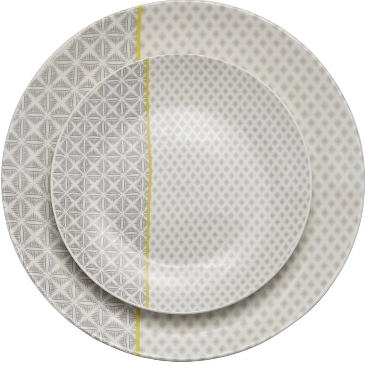 Gifi Assiette à dessert Zanzibar motif géométrique blanc et gris