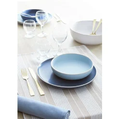 Gifi Assiette creuse en faïence bleu avec liseré blanc